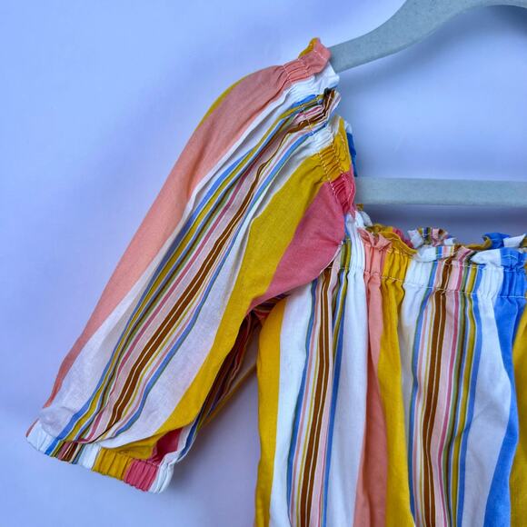 Janie and Jack, Striped Ruffle Romper, Multicolor Cotton, Summer Playwear - Picture 4 of 11